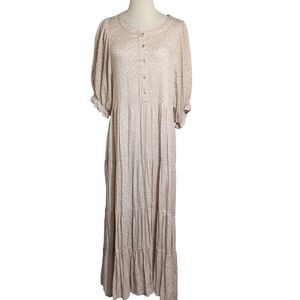 Carly Jean Los Angeles Tan and White Western Cottagecore Maxi Dress